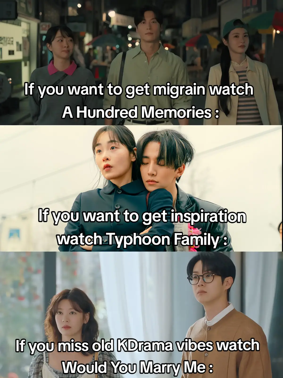 3 Best ongoing KDrama right now #ahundredmemories #typhoonfamily #wouldyoumarryme #kdrama #drakor 