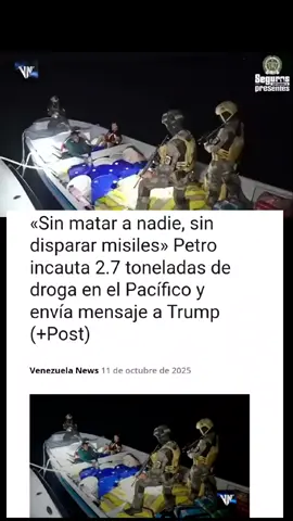 🇨🇴 Gustavo Petro informó a través de su cuenta en X que fueron incautadas 2,7 toneladas de de sustancias ilícitas en una lancha rápida que se dirigía hacia Costa Rica por el océano Pacífico. Además, destacó que este resultado se logró sin disparar un solo misil ni quitar una vida. 🗣️“Cinco colombianos capturados y vivos” expresó Petro