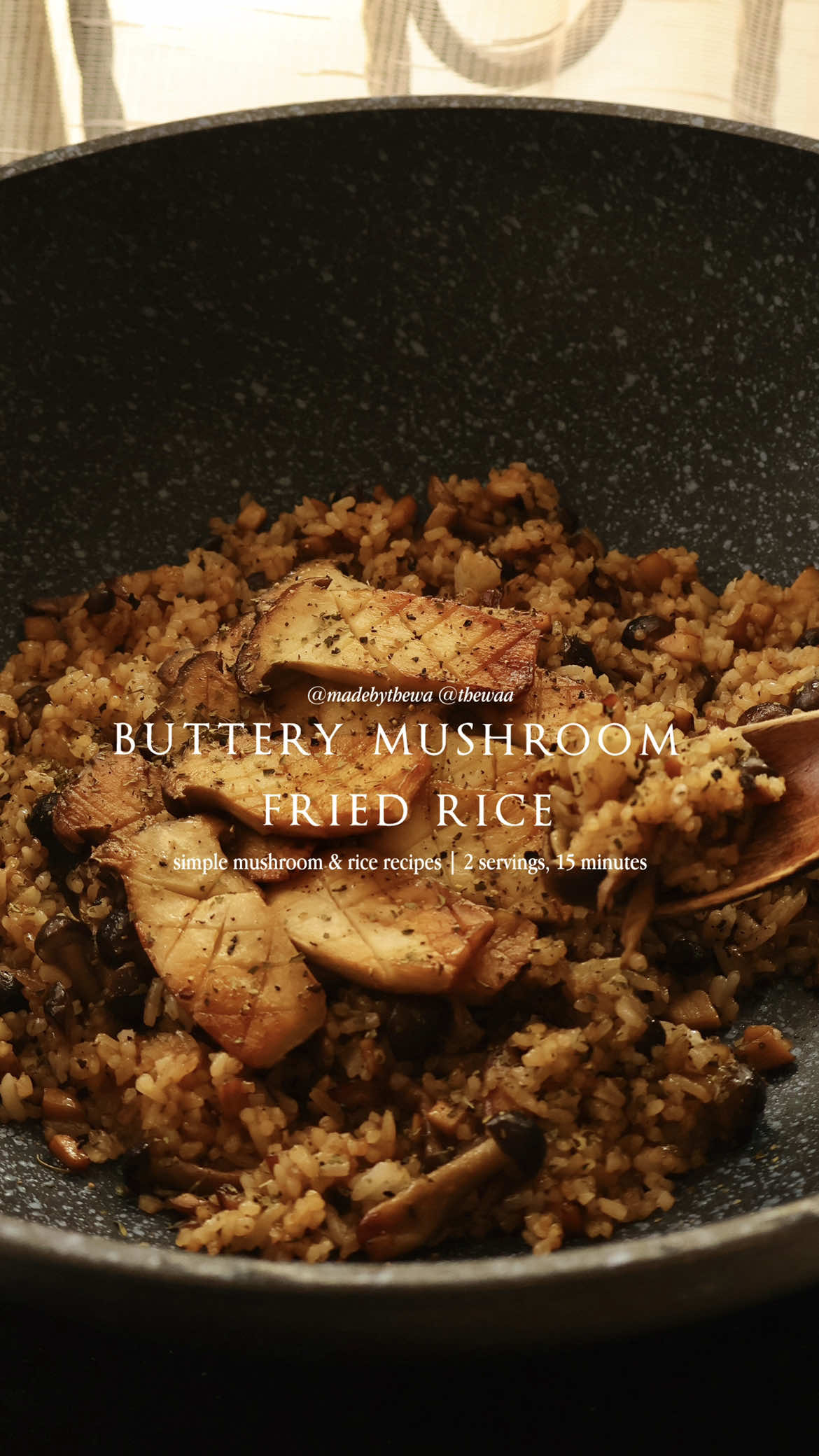 Full recipe in caption <3 Buttery Mushroom Fried Rice 🍄‍🟫🍚🤎✨ — simple mushroom & rice recipes !  INGREDIENTS  - 200gr shimeji mushrooms & king oyster mushrooms  - 50-70gr unsalted butter  - White rice  - 2 sdm kecap asin  - 1/2 sdm gula  - Garam, Lada hitam, Kaldu bubuk, MSG  Pan yang aku pakai itu  dari @Steincookware Official Store yuk langsung ke outlet mereka di : - Summarecon Mall Kelapa Gading 2 Lantai 2 Unit 2F-307A. Jakarta Utara - Summarecon Mall Serpong Lt.2 Unit 03A, Kab. Tangerang, Banten Atau beli di marketplace official mereka & pake kode promo “STEINTH19” yahh!  — #stein #steincookware #onyxpan #mushroom #mushroomrecipes 
