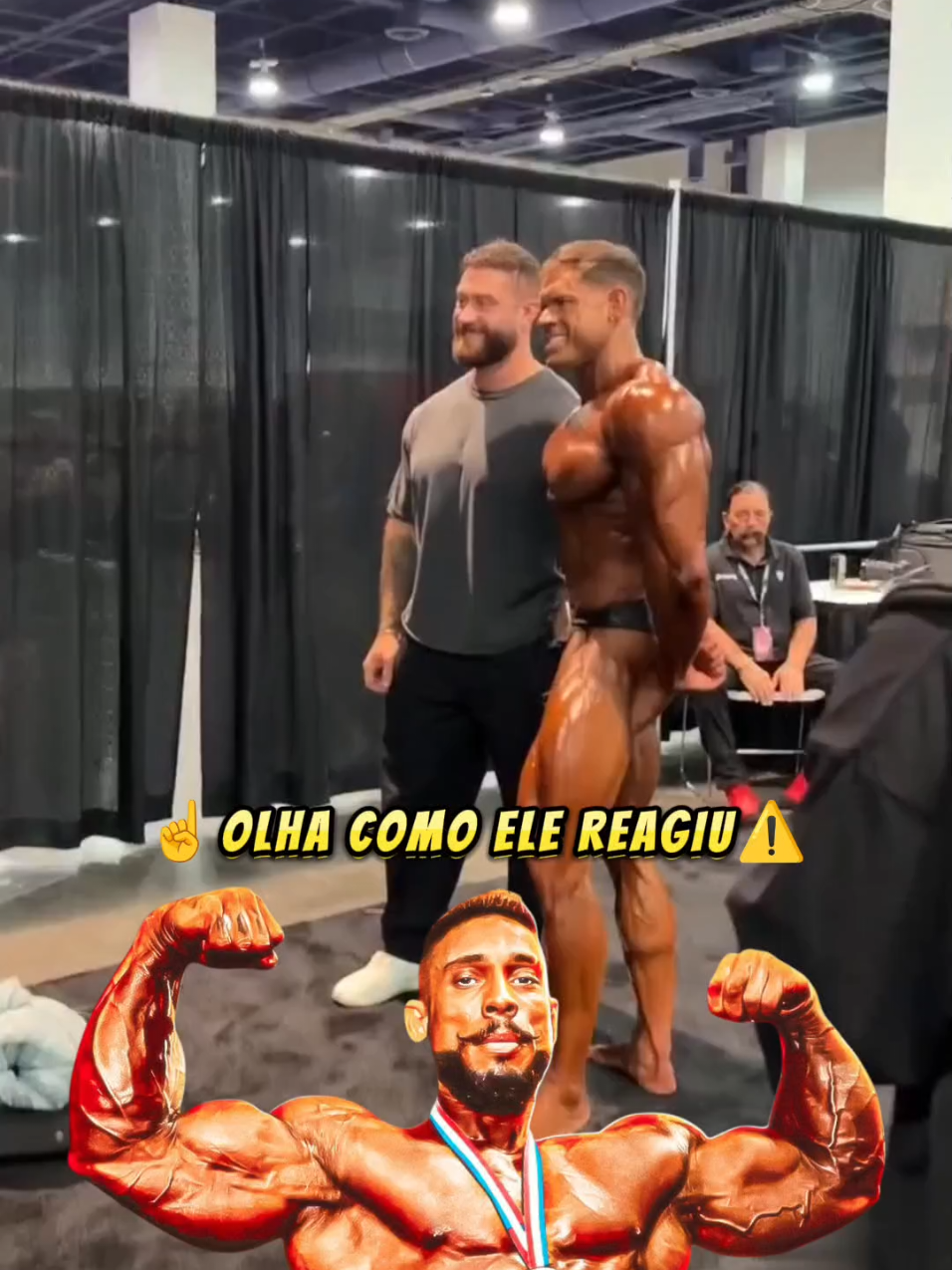 A reação dos atletas com o título de Ramon Dino 😱 #ramondinopro #mrolympia #fisiculturismo #noticias 
