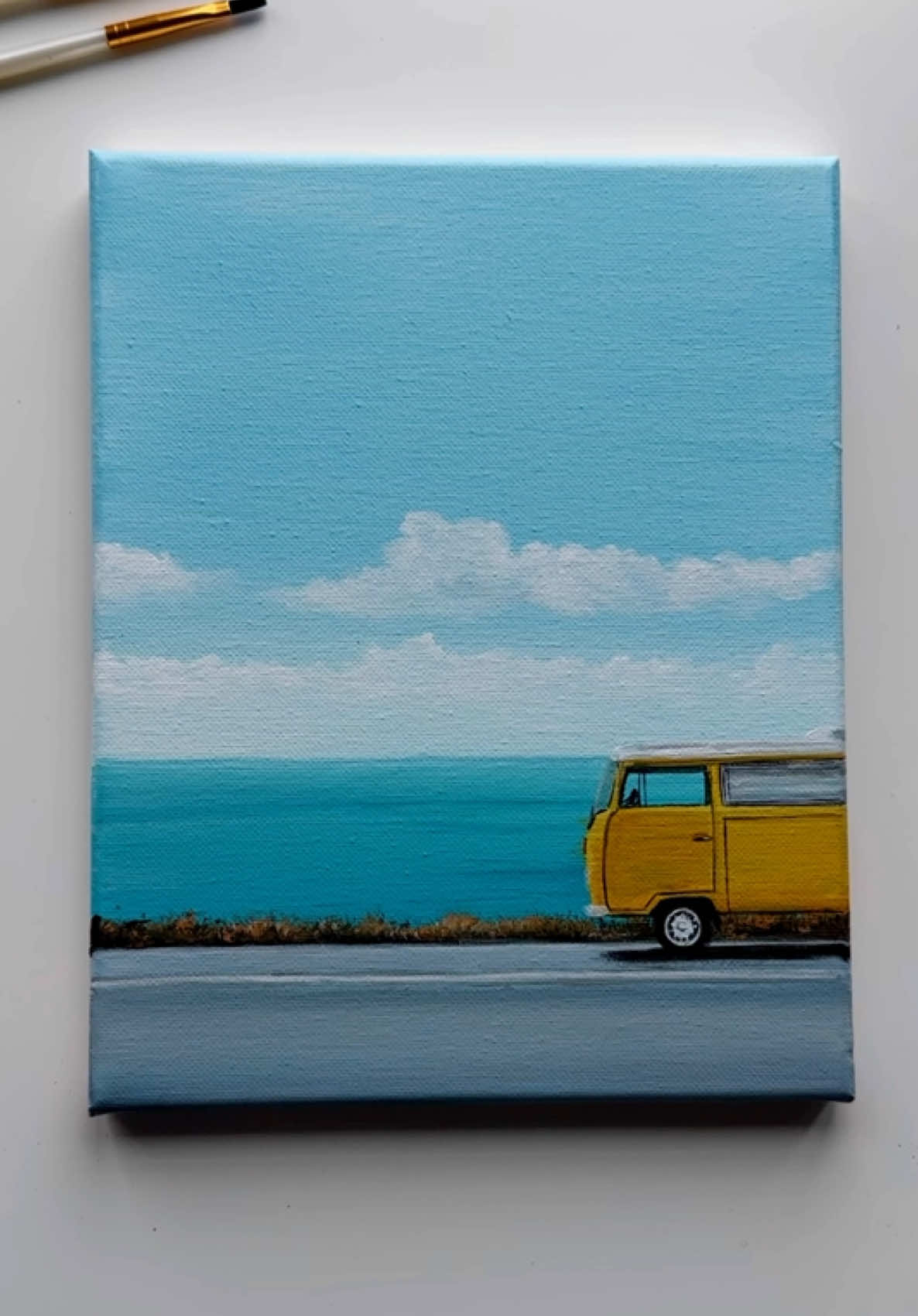 Coastal Journey 💛 – Original Acrylic Roadside Painting 🚙✨ . . . . . . . . . . . . . . . . . . . . . . . . . . . . . . . . . . . . . . #arttok #fypツ #arttutorial #landscapepainting #aesthetic 