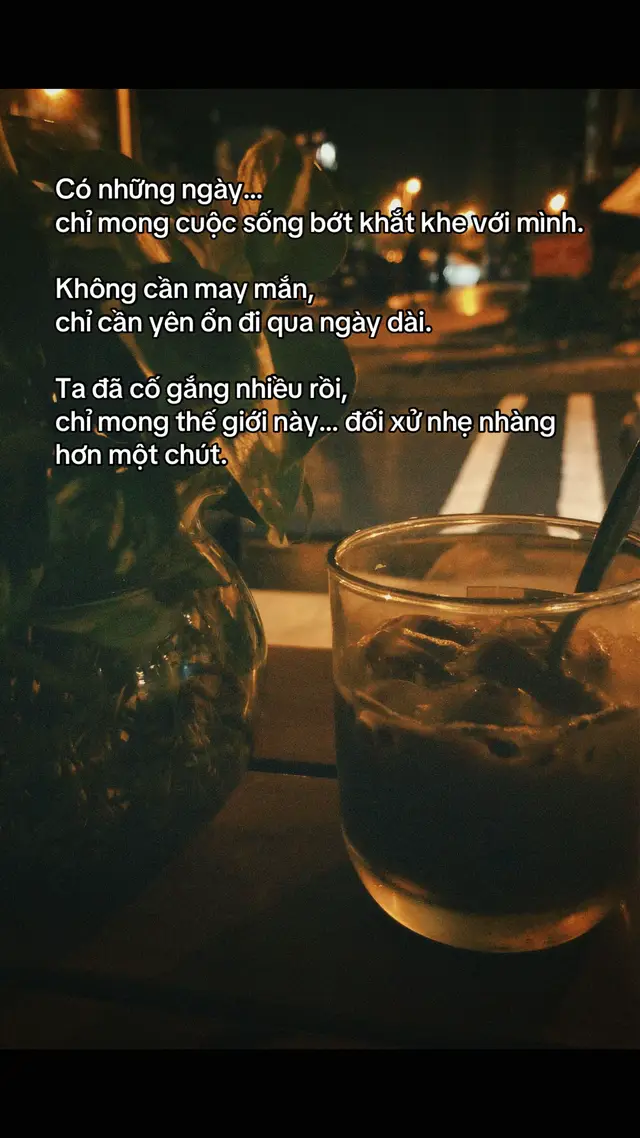 Có những ngày… chỉ mong cuộc sống bớt khắt khe một chút. Không cần may mắn, chỉ cần yên ổn đi qua ngày dài. Ta đã cố gắng nhiều rồi, chỉ mong thế giới này… đối xử nhẹ nhàng hơn một chút. #pov #dimotminh 