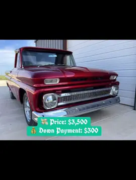 🔥 SHARP 1965 Short Bed 🔥 💪 Great Driver — Runs Strong & Turns Heads! 🧰 Performance Setup: • NEW 350 motor • Ceramic headers • Aluminum intake • Edelbrock carb • NEW aluminum radiator • NEW TCI 700R4 transmission • NEW torque converter • Balanced driveline 🛠️ Bonus Parts (Not Installed): • BRAND NEW full disc brake system • Includes booster, master cylinder & fitted steel lines 💸 Price: $3,500 💰 Down Payment: $300 📆 Monthly Payments: $200 Perfect for hot rod lovers, street cruisers, or show car builders — this truck is ready to hit the road or finish your dream setup. 📩 Message me with any questions! #ClassicTruck #HotRod #CustomBuild #VintageChevy #StreetMachine