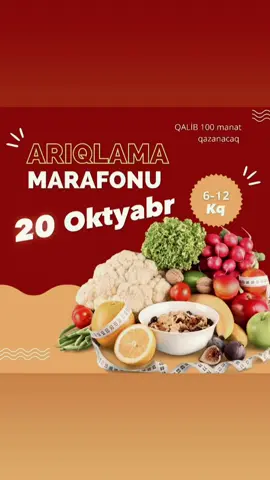 “Bahanələri bir kənara qoy, bu dəfə həqiqətən dəyiş! 💪 15 oktyabrda diet marafonu başlayır — 1 ayda 6-12 kq getdi say! 🥦✨ Yazılmaq üçün son yerlər açıq!” #diet #marafon #arıqlamaq #Fitness 