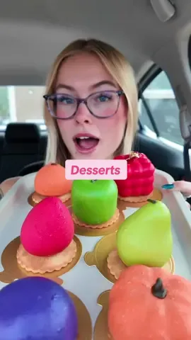 Beautiful desserts mukbang! These are from @Paris Twist 🍓🍏🍊🍐🫐🎃  mousse cakes , fruit shaped desserts  #mukbang #beautifuldesserts #fruit #dessert #jillyeats 