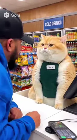 The Chubby Cat Cashier Fights Back! When the customer yelled, the cat yelled louder the fluff has spoken #funnyanimal #soraai #ai #cat 