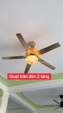 Quạt trần pha lê 2 tầng đèn lõi đồng màu vàng pháp. #quattran #suachuanhacua 