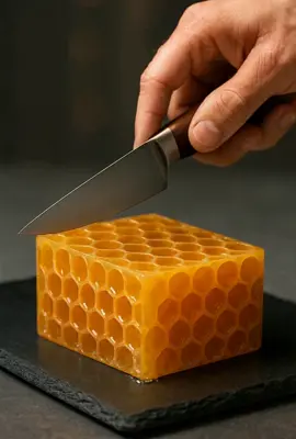 Slicing into sweetness… turn the sound up 🔊#StickySounds #GoldenDrip #RelaxingContent #CrunchyASMR #OddlySatisfying #HoneycombASMR #ASMR 