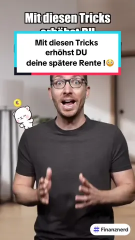Mit diesen Tricks erhöhst DU deine spätere Rente !😳 und musst dafür nicht mal einen Cent mehr einzahlen! Hey Tim, warum so happy Na wegen der Rente Solltest du da nicht eher weinen Quatsch wieso, ich kenne seit kurzem die Tricks Welche denn? 1. Pro Kind kannst du 3 ganze Rentenpunkte bekommen, die später knapp 121 € Rente jeden Monat ausmachen – dafür musst du nur den Antrag V0800 bei der Rentenkasse einreichen Mega und weiter 2. Du kannst dir bis zu 8 Jahre deiner Schul- und Ausbildungszeit ab dem 17. Lebensjahr anrechnen lassen – dafür nutzt man den Antrag V0510 bei der Rentenkasse Auch sehr gut, das mache ich 3. Was kaum jemand weiß…für die Pflege eines Angehörigen gibt es Extra-Rente…wenn man mindestens 10 Stunden pro Woche pflegt und selbst nicht mehr als 30 Stunden pro Woche arbeitet Aha Dann zahlt die Rentenkasse zwischen 131 und 696 € mtl. einfach extra für dich ein und so bekommt man aktuell für ein Jahr Pflege zwischen 6,61 € und 34,99 € an zusätzlicher Rente jeden Monat ein leben Lang Heftig, das muss ja jeder unbedingt wissen Jup, also teile das Video unbedingt an deine Familie und Freunde und folge mir für immer neue Tipps, wie…#tippsundtricks #rente #mehrgeld #finanzen #finanznerd 