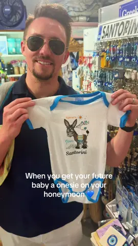 A onesie from Santorini for our future baby 🥹 #honeymoon #santorini #couples #newlyweds 