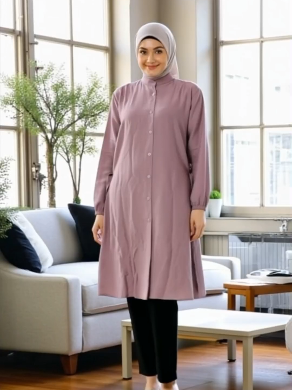 Amora Tunik Polo Linen Full Kancing Busui Friendly Pinggang Tali & Karet Aktif Atasan Muslimah Panjang Kerah Basic Wanita Fit Casual Dress Formal #atasanwanita #tunikmuslimah #dressformal #casual #busuifriendly 