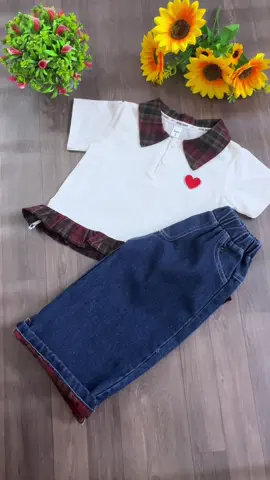 Sét áo polo phối bèo kèm quần jean ống rộng cho bé gái#xuhuongtiktok #thoitrangtreem #dobegai #setdobegai #quanaotreem 