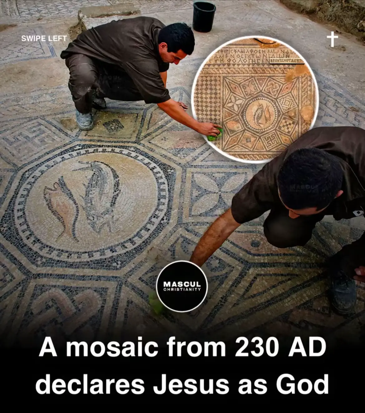 🕊️ Unearthed from the dust of time… In 2023, archaeologists uncovered a breathtaking mosaic dating back to around 230 A.D. But what shocked them wasn’t just its beauty — it was what it said. Written in ancient Greek, a woman named Akeptous dedicated the table to “God Jesus Christ.” 👉 That’s nearly a century before Emperor Constantine — proof that early Christians were already worshiping Jesus as God long before it was ever made official. Around the mosaic are names like Primilla, Cyriaca, Dorothea, and Chreste — early believers, forgotten saints, whose faith was strong enough to echo across 1,800 years. 🌿 This isn’t just ancient art — it’s a prayer carved in stone, still whispering through history: “To God Jesus Christ, as a memorial.” #christianity  #fyp  #religions  #God  