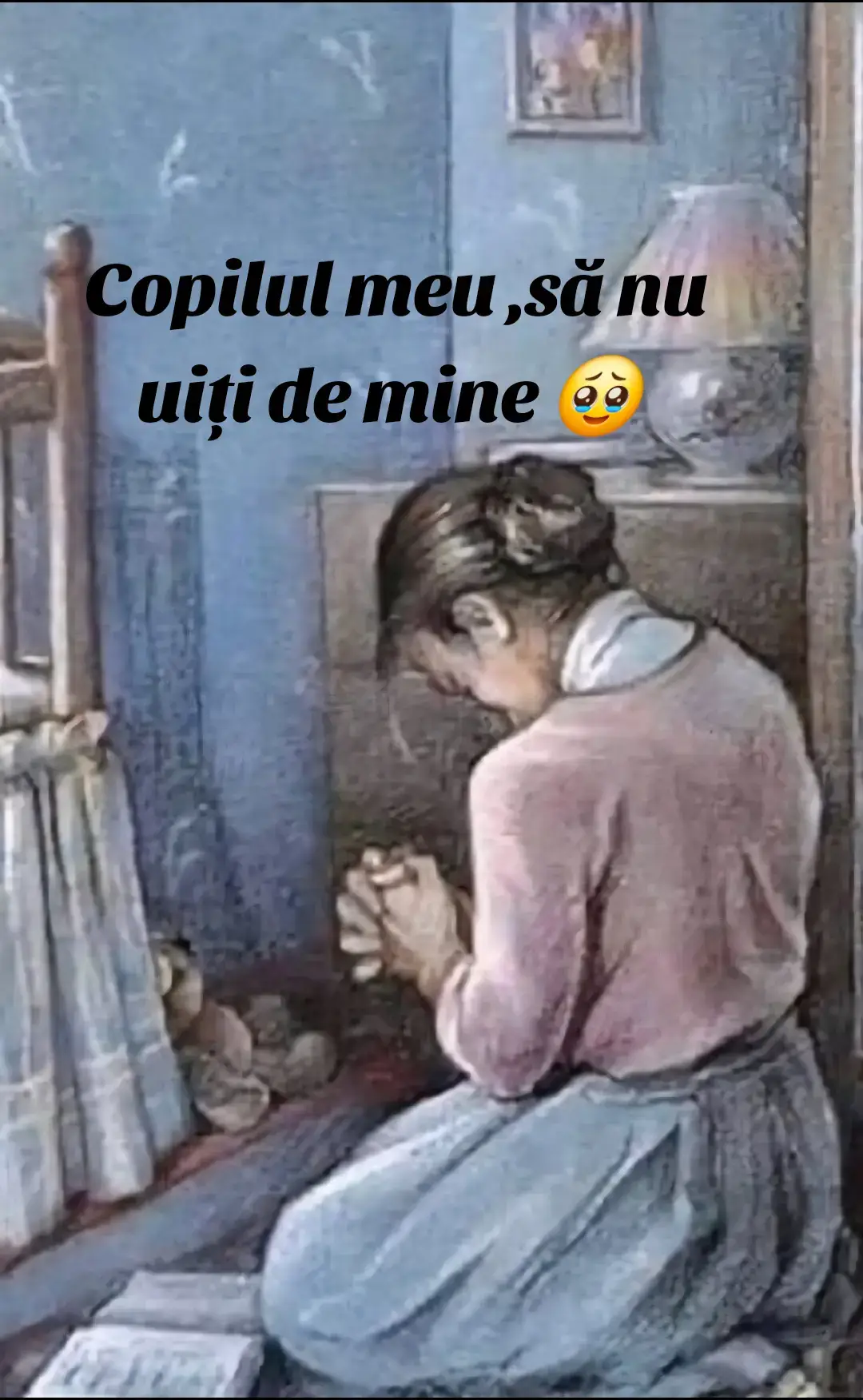 Lacrimile îi sunt rugăciuni tăcute, iar fiecare bătaie din inimă poartă cu ea un nume drag.Poate că anii i-au împovărat trupul,dar nu și credința, în rugăciune își găsește alinarea,vorbind despre cei pe care îi iubește mai mult decât viața însăși. 