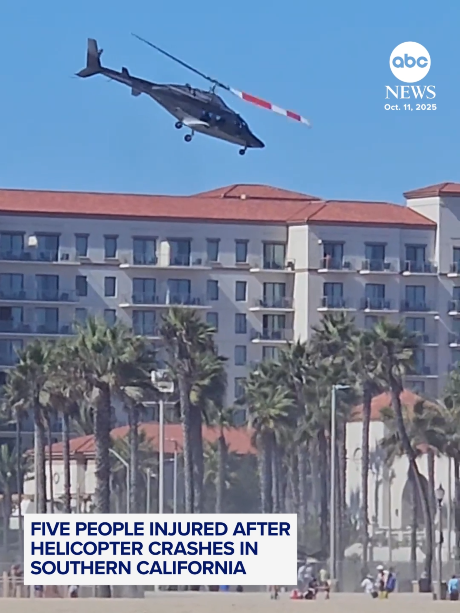 A helicopter plunged to the ground Saturday in Huntington Beach, California, with video showing the chopper spinning out of control before it suddenly went down. At least five people were injured. https://abcnews.link/u87LFCu