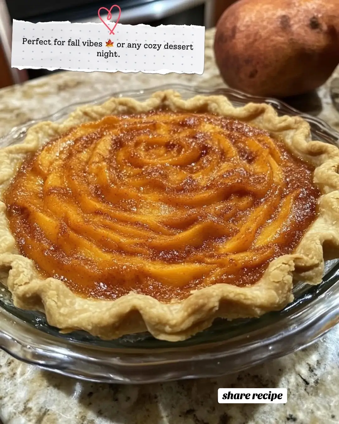 Ingredients: 1 1/2 pounds sweet potatoes 1/2 cup unsalted butter, softened 1 cup sugar 1/2 cup sweetened condensed milk 2 large eggs 1/2 cup whole milk 1 teaspoon vanilla extract 1/2 teaspoon ground cinnamon 1/4 teaspoon ground nutmeg 1 unbaked 9-inch pie crust Directions: Boil the Sweet Potatoes: Boil the sweet potatoes in a large pot of water for about 40-50 minutes, or until fork-tender. Drain, cool slightly, then peel and mash the sweet potatoes until smooth. Prepare the Filling: In a large mixing bowl, beat together the mashed sweet potatoes and softened butter until smooth. Add sugar, sweetened condensed milk, eggs, whole milk, vanilla extract, cinnamon, and nutmeg. Beat until well combined. Assemble the Pie: Pour the sweet potato mixture into the unbaked pie crust, smoothing the top with a spatula. Bake: Preheat your oven to 350°F (175°C) and bake the pie for 50-60 minutes or until a toothpick inserted into the center comes out clean. Cool and Serve: Allow the pie to cool completely before slicing. Optionally, top with whipped cream or vanilla ice cream for an extra indulgent treat! Prep Time: 20 minutes Cooking Time: 1 hour Total Time: 1 hour 20 minutes Calories: Approximately 350 kcal per serving Servings: 8 servings Prep time: ⏱️ 15 mins Cook time: 🔥 50–60 mins Servings: 🍰 8 slices #sweetpotato #baking #fyp #holydays 