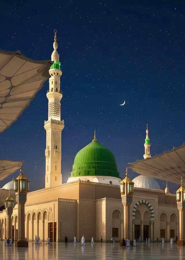 madinah munawra Madinah, the City of the Prophet, shines bright A beacon of faith, where Islam's history takes flight The Masjid an-Nabawi, a mosque of grandeur and might Where the Prophet Muhammad's tomb is a sacred sight The city's streets are lined with date palms, green and tall A tranquil oasis, where faith and peace enthrall Madinah's rich history and heritage are palpable and realMadinah's rich history and heritage are palpable and real A place where Muslims from all over the world come to feel The city's warm hospitality and welcoming smile Make it a place of pilgrimage, worth traveling a long while #creatorsearchinsights #foryou #foryoupage #madina #viral 