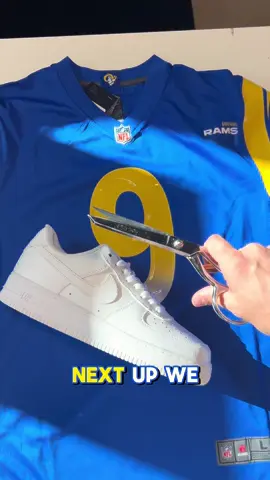 Client sent in their Rams jersey so we turned it into a custom built from the same fabric🏈💙💛👟 • #nfl #custom #upcycling #football #larams 