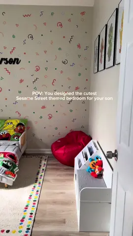 My baby is turning 2 in less than 2 weeks so it was time to upgrade him to a big boy room. He’s obsessed with @Sesame Street so I had to give him all of his favorite characters. Custom crochet blanket from @C🩷the thing is. She can make ANYTHING!!! To place a custom order email her at crochetcreationsbyc@outlook.com 😊😊😊 #sesamestreet #RoomTour #roomdecor #toddlerroom #kidsroom 