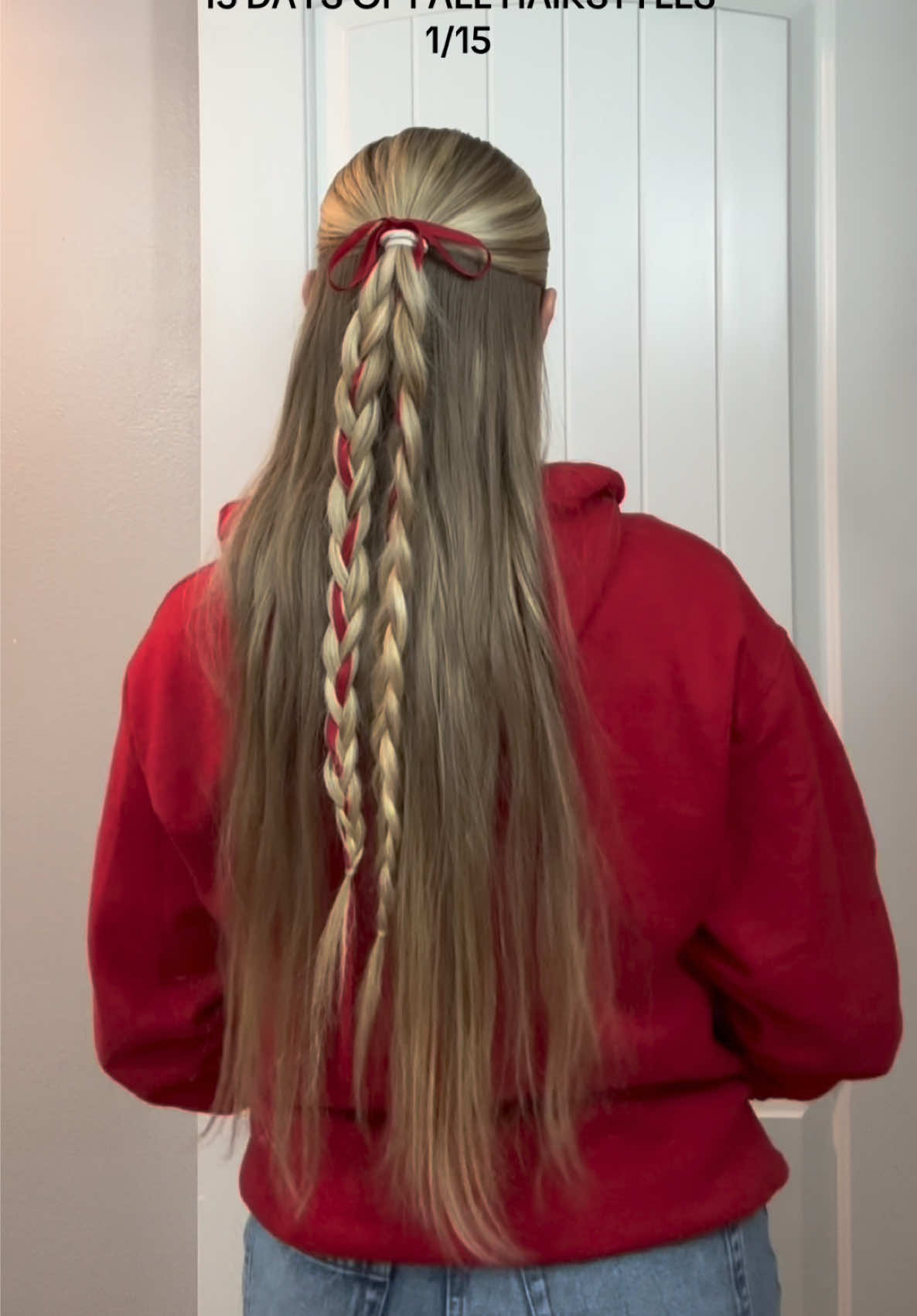 half up half down double bow braids ❤️ #fyp #foryoupage #hairtok #hairinfluencer #hairstyle 