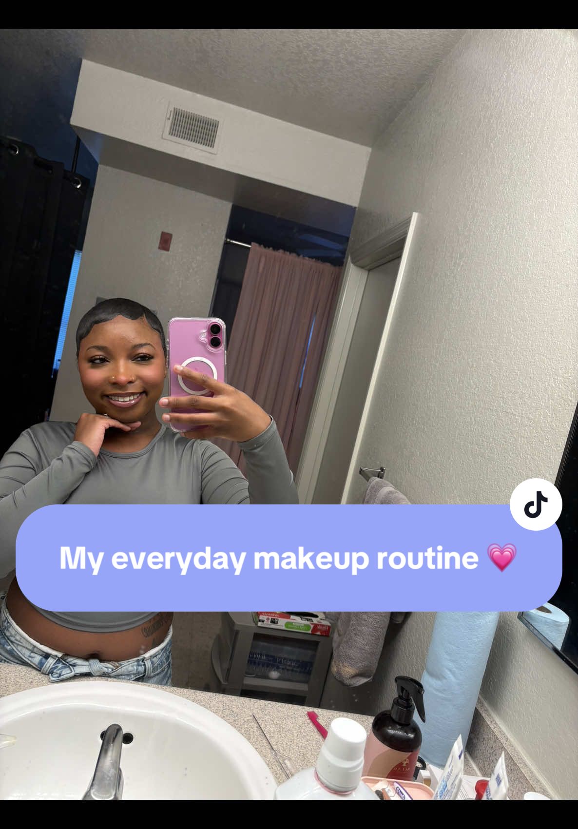 my everyday makeup routine 🥰  products used : black girl sunscreen spf 30 @Maybelline NY grippy serum  la girl pro conceal orange corrector @DanessaMyricksBeauty concealer shade 11 & 14 @Hourglass Cosmetics skin tint & concealer shade 14 & 8.5 @Milani Cosmetics make it last setting spray  @L’Oréal Paris blur fection pink powder @Haus Labs glassy blush balm in glossy pitaya  @elfcosmetics primer infused matte blush in always crushing  @Kylie Cosmetics lip glaze in lover girl #blackgirlmakeup #skintint #fyp #MakeupRoutine 