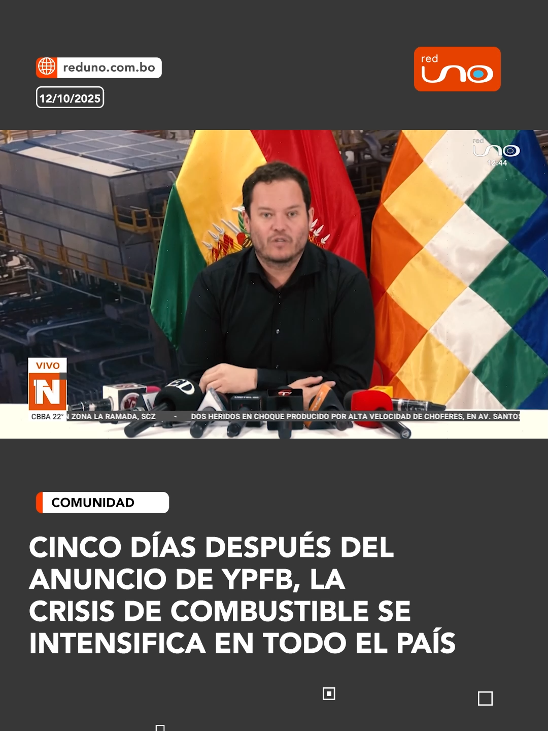 #Comunidad I Han pasado cinco días desde que YPFB anunció que el abastecimiento de combustible no sería normal durante estos días. Hoy, la situación se agrava en varias regiones del país, con largas filas en surtidores, reportes de escasez y creciente preocupación entre transportistas y ciudadanos. ▶️ Más información en www.reduno.com.bo #RedUno #RedUnoDigital #Bolivia #Notivision