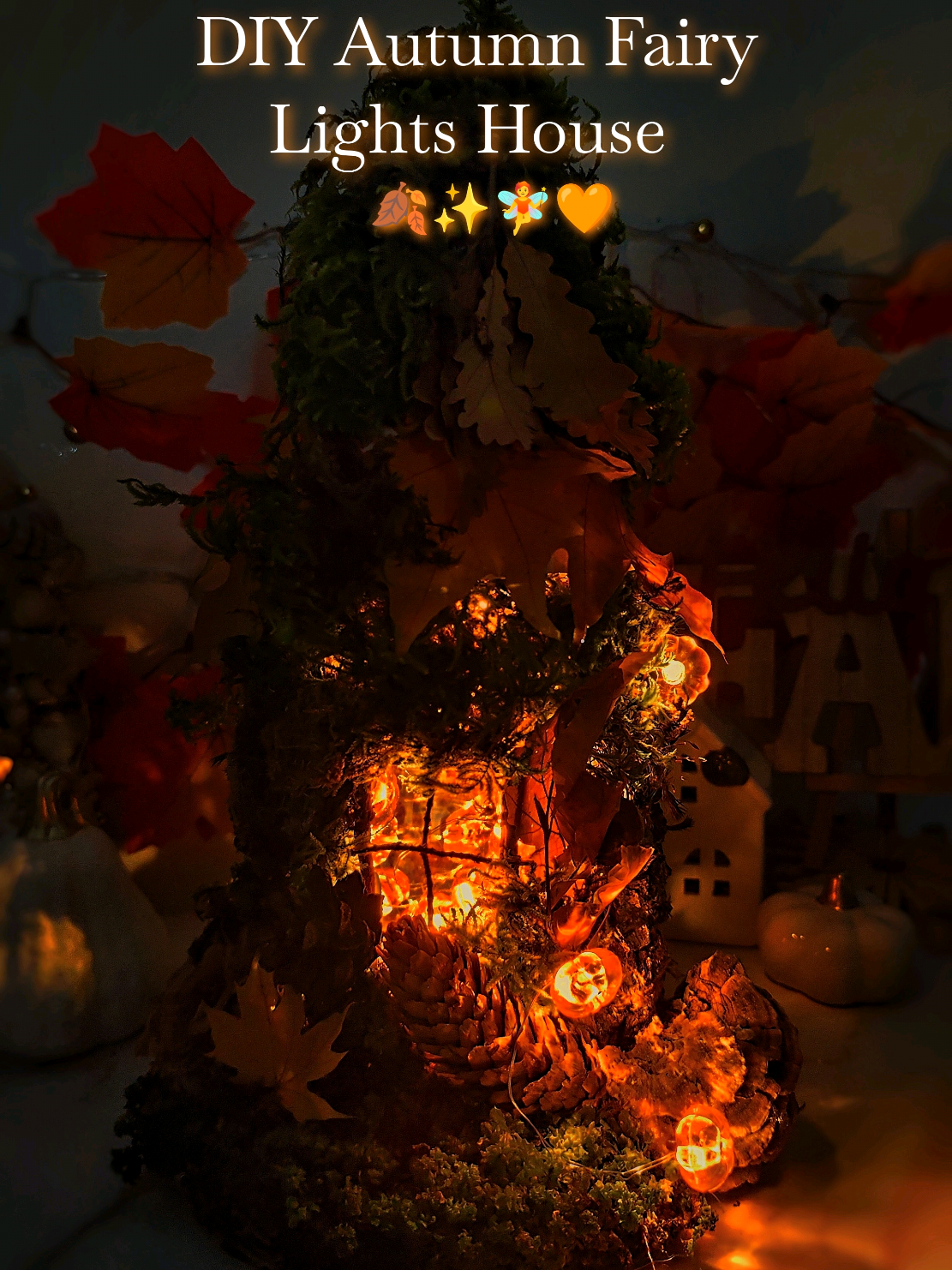 DIY Autumn Fairy Lights House 🍂🧡#autumn #falldecor #craft #creative #DIY 