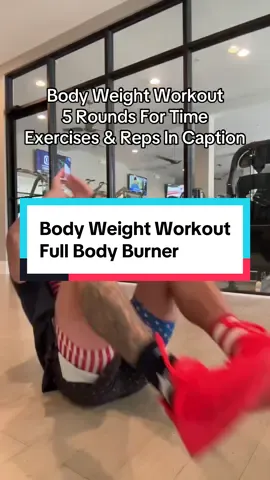 5 Rounds For Time 5 Reverse Sit Ups 10 Push Ups 15 Squats 1:30 Stairclimber On Level 25 (or a 400m run) 20 Burpee Tuck Jumps #fyp #workout #bodyweight 