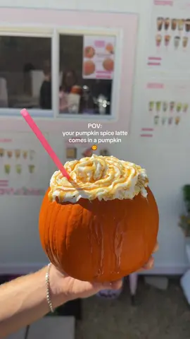 I love fall 🍂 Coffee and matcha served in a pumpkin  Available every Saturday & Sunday 📍Pink Cafecito y Matcha  #austintx #austin #pumpkinseason #texas #austintexas 