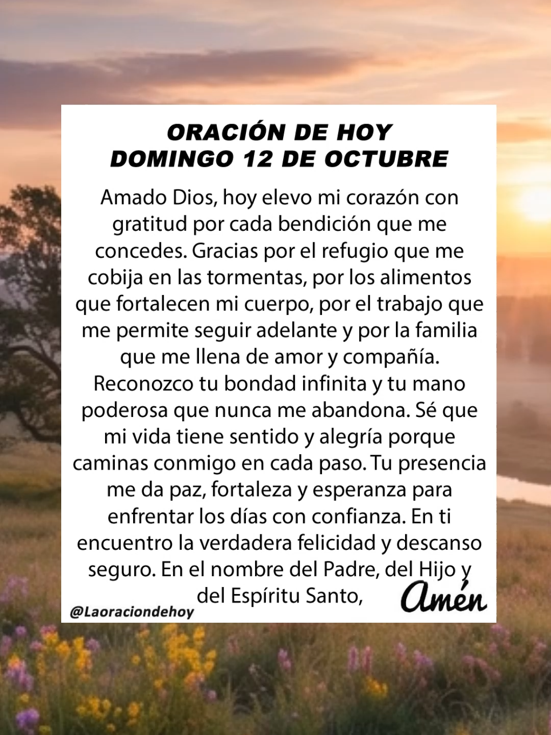 Oración diaria para hoy domingo 12 de octubre de 2025.