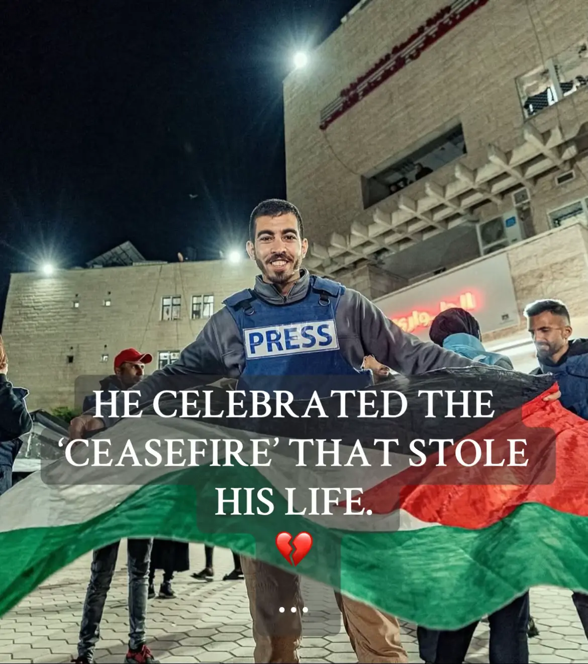 How dare they? NEVER LET HIS MESSAGE DIE! NEVER LET HIS VOICE FADE!!!!  He narrated on the ceasefire news but he isn’t alive to live through it. 💔 #salehaljafarawi #journalist #restinpeace #heavenpoetry #ceasefire 