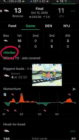 Absolute thriller of a game #nfl #denverbroncos #newyorkjets #thriller #realsportsapp