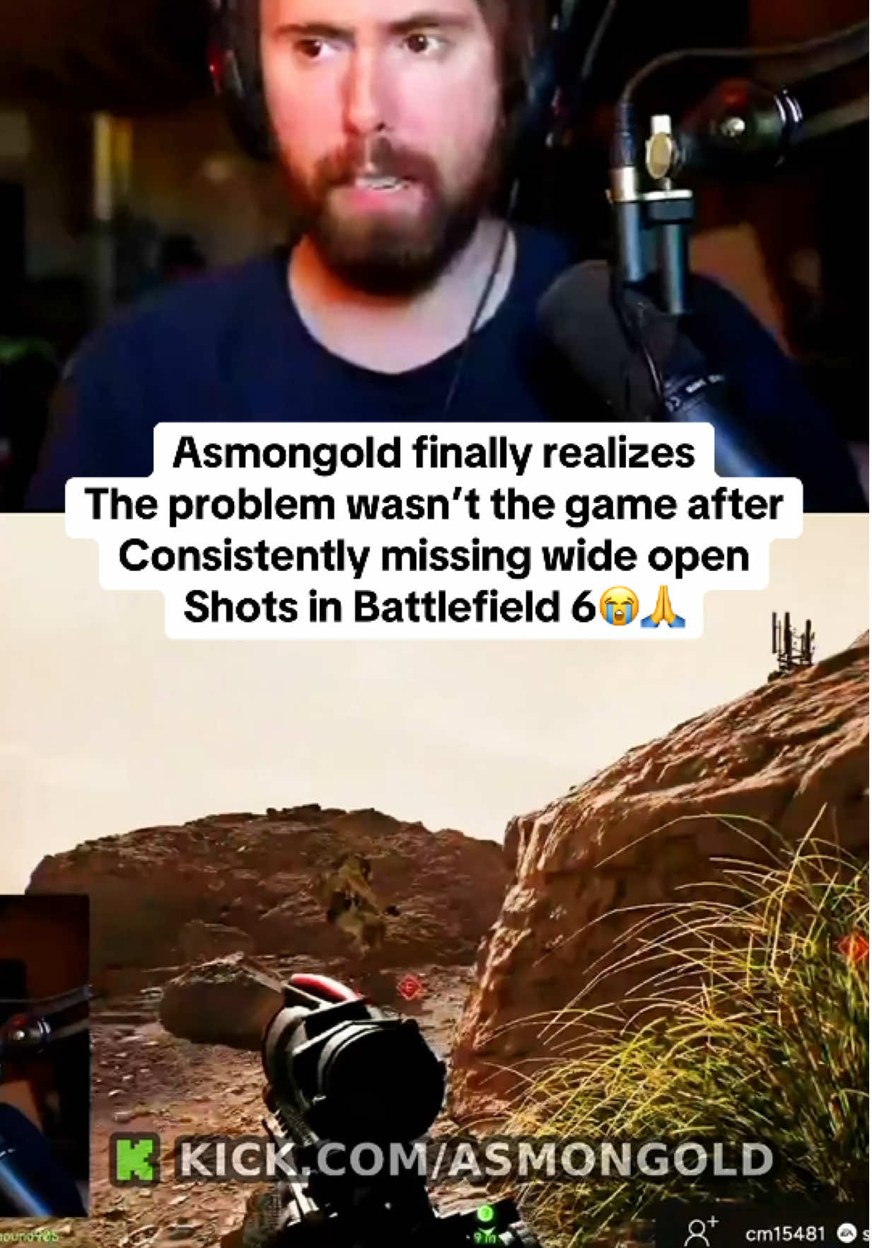 Asmongold finally realizes the problem wasn’t the game after missing wide open shots in Battlefield 6😭🙏 #asmongold #battlefield #battlefield6 #bf6 #fyp 