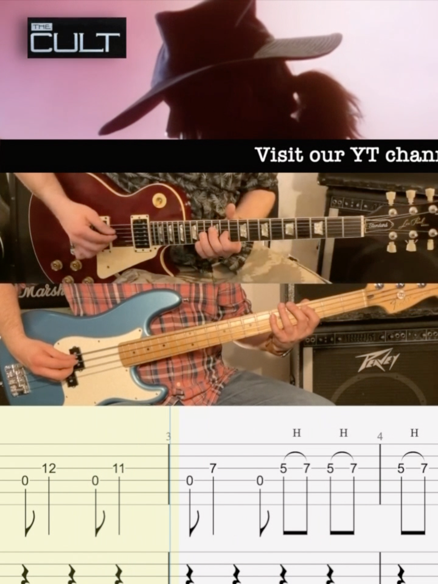 She Sells Sanctuary - The Cult - Bass & Lead Guitar - Lesson - Rolling Tab - Visit Our YouTube Channel For The full Video. #guitarschoolnorthampton #guitarlessons #guitarteacher #northampton #northamptonshire #guitartabs #learnguitar #gibson #guitar #guitarschool #freetabs #freeguitarlessons #guitarriff  #thecult #shesellssanctuary #billyduffy #ianastbury