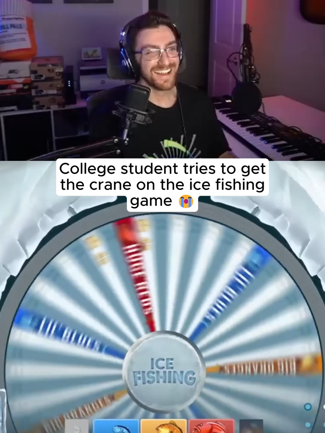 College student tries to get the crane on the ice fishing game 😭 #kickstreaming
