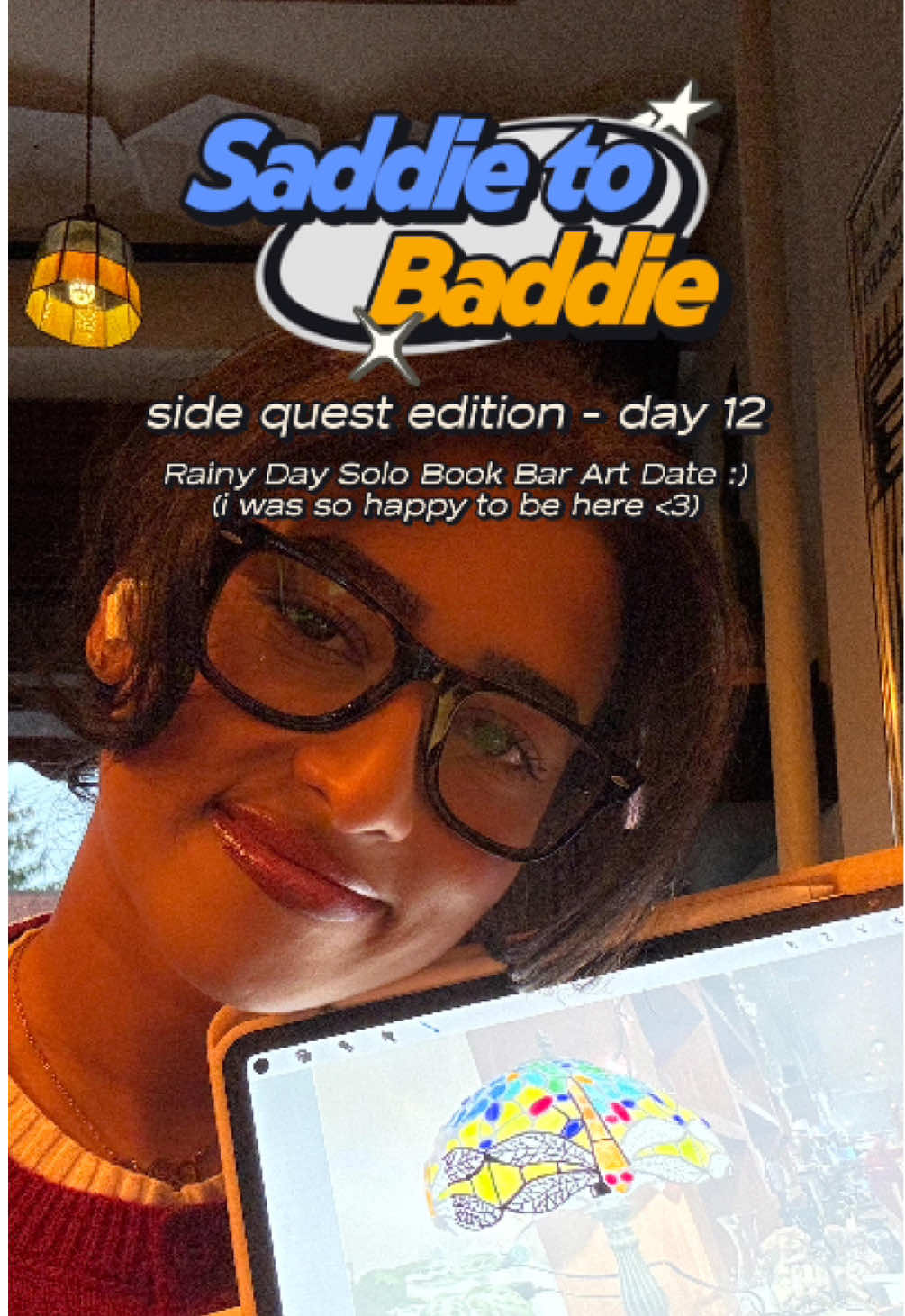 SADDIE TO BADDIE: SIDE QUEST EDITION!! DAY 12!! today, i ventured out to find a book bar and loved it 🥹🤍. it’s been a hard week so this was a win i really needed ✨. plus, i’m learning to love drawing on my iPad again!!!! follow along for all things side quests!! #fyp #growth #sidequest #newseries #30daychallenge 