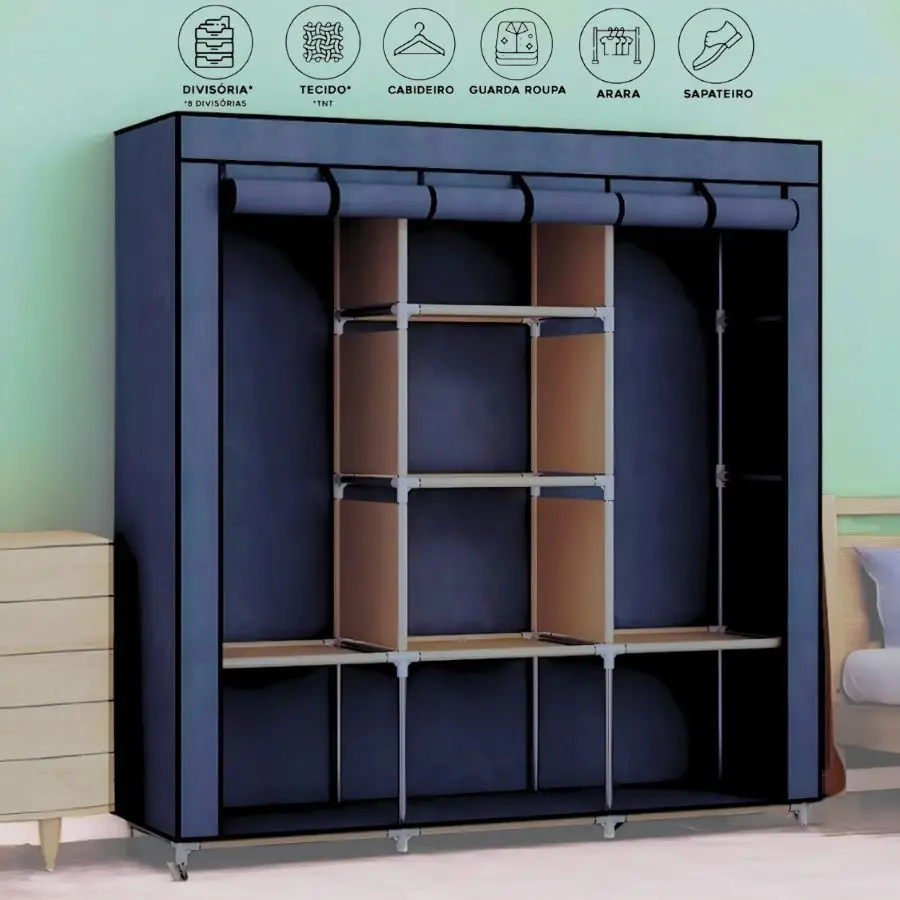 Chega de bagunça! Nosso Guarda-Roupa Dobrável Organizador é a solução prática e inteligente que você precisa para manter seu quarto, closet ou área de serviço sempre impecável. Características Principais: · Montagem Fácil: Não precisa de ferramentas! É desdobrar e usar. · Estrutura Resistente: Feito com tubos de aço revestido e prateleiras de tecido durável, suporta peso sem perder a forma. · Espaçoso e Versátil: Com múltiplas prateleiras e uma barra para cabides, é perfeito para roupas, sapatos, bolsas, toalhas, brinquedos ou itens de estação. · Portátil e Compacto: Ideal para quem se muda com frequência, mora em espaços pequenos ou precisa de uma solução temporária. Fechado, ocupa mínimo espaço. · Fácil Limpeza: Basta passar um pano úmido para mantê-lo sempre novo. Perfeito para: · Quartos de solteiro e apartamentos compactos. · Organização de closets já existentes. · Área de serviço para roupas limpas ou para secar. · Viagens longas ou temporadas. · Armazenamento de itens variados. Simplifique sua vida e conquiste a organização que você sempre quis! Adquira já o seu! link aqui ➡️ https://br.shp.ee/r95wj2o?smtt=0.0.9