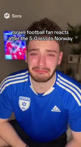 Israeli football fan reacts after seeing his nation lose 5-0 to Norway. #fyp #norway #palestine🇵🇸 #haaland #football 