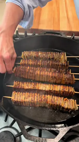 Tortilla Kebab Skewers  Mix: 3 lbs ground beef, 2 minced onions, 1 minced red bell pepper, 6 garlic cloves, 1/4 c parsley, 1 tbsp cumin, 2 tbsp paprika, 2 tbsp coriander, 1 tbsp garlic powder, 2 tsp black pepper, 1–1.5 tbsp kosher salt. Spread mix on 10 square-cut x-large tortillas. Stack 5 at a time with a tortilla on top + bottom (2 stacks). Cut 1” wide strips, turn on side, press onto skewers. Cut between skewers. Grill in oiled cast iron, a few mins per side (4 turns). Sauce: Simmer 8 oz butter, 1/2 c yogurt/labneh, 1/2 minced onion, 1/4 c parsley, 4 garlic cloves, 2 tsp paprika, salt. Dip or drizzle—done! #kebab #streetmeat #mediterranean #skewers #collegelife               