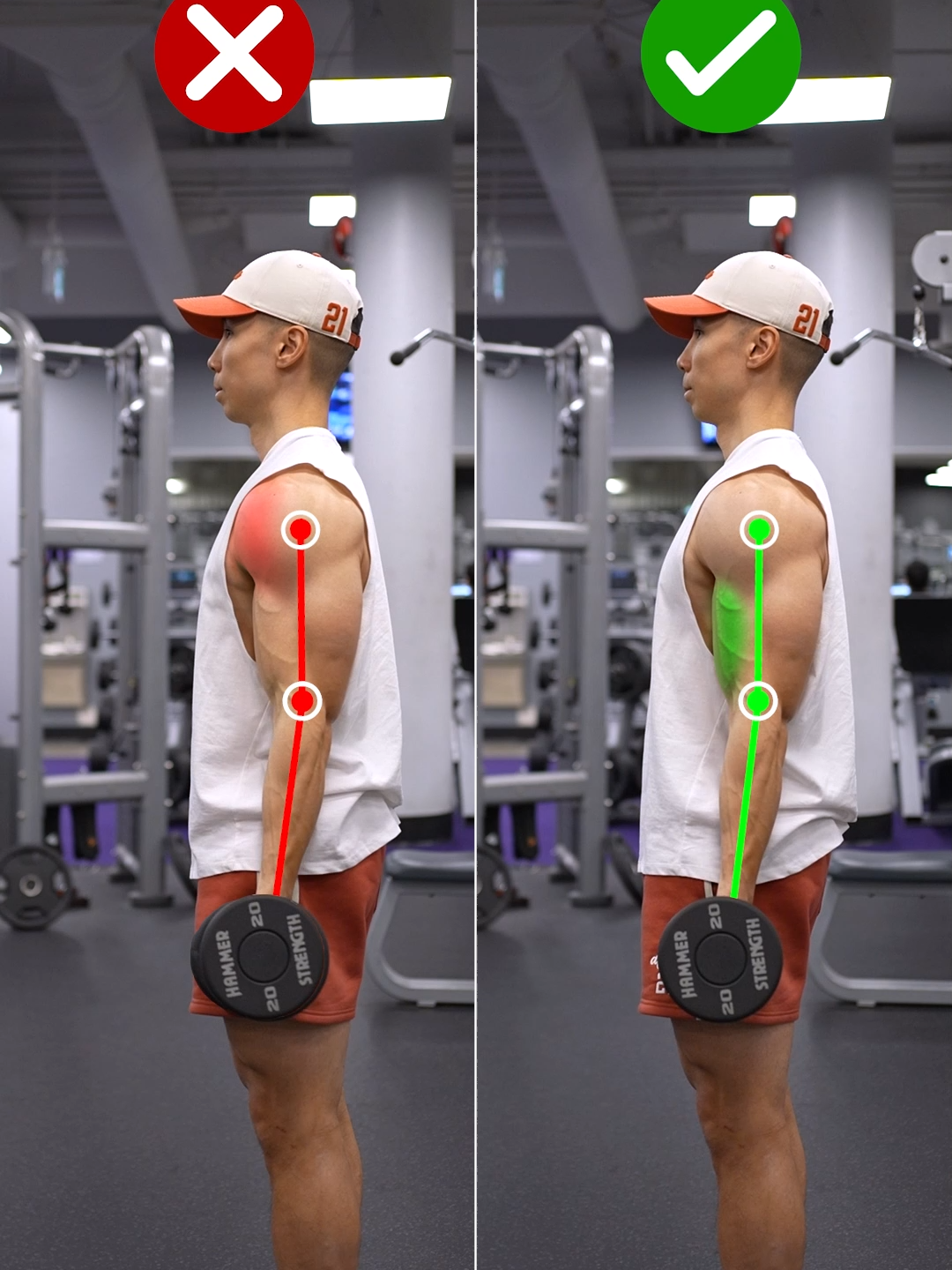 Outfit from ⁨@dfyne.official. Use code DELTA for 10% off at dfyne.com (link in bio)  Size & Shred Training program 👉🏻 deltabolic.com (link in bio)  ❌ FIX THIS Bicep Curl Mistake! A common mistake is letting your elbows drift too far forward, which shifts tension from your biceps to your front delts. ✅ Keep your elbows tucked by your sides to maintain tension on your biceps throughout the movement. #bicepscurl