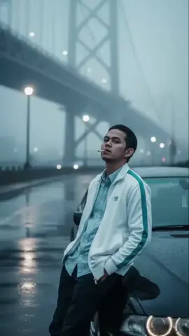 Gemini AI PROMPT: 1. Open Gemini App/Website 2. Upload Your Photo 3. Copy & Paste this prompt: Ultra-realistic cinematic portrait of a man leaning against a black BMW near a foggy bridge, moody cold atmosphere. Face 100% same as reference, no AI beautification. Wearing white jacket with teal stripes, light blue shirt, cigarette in mouth, looking up calmly. Realistic lighting, soft tones, wet ground reflection, 8K ultra-HD. #gemini #prompt #aesthetic #photography #ai