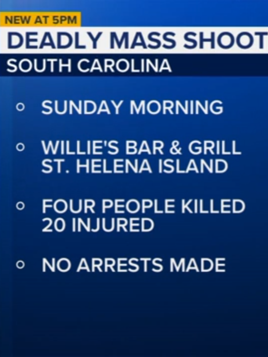 A mass shooting early Sunday at a crowded bar on an idyllic island on the South Carolina coast has left four people dead and at least 20 injured, officials said. #news #nationalnews #southcarolina