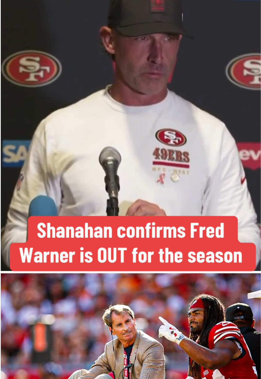 49ers HC Kyle Shanahan says All-Pro LB Fred Warner will undergo season-ending surgery after suffering a dislocated and broken ankle. #nfl #49ers #sanfrancisco #sanfrancisco49ers #fredwarner 