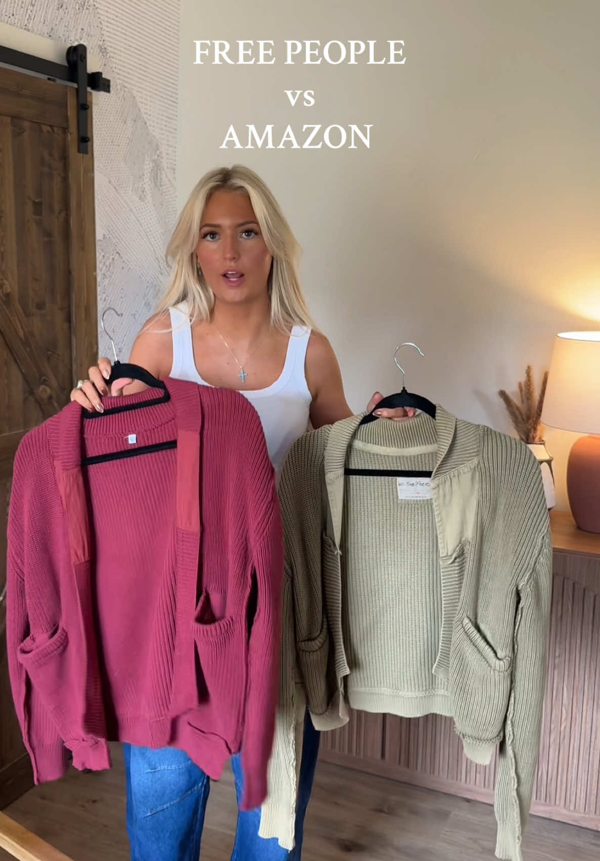 Which one would you buy? 👀 #amazonfashionfinds #freepeoplelookalike #freepeoplevsamazon #cardigan #amazontryon 