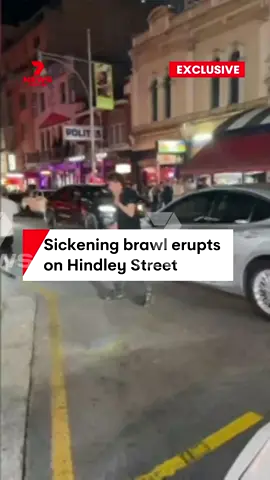 EXCLUSIVE: A teenager has been arrested after a sickening fight erupted on Hindley Street.  A young woman was kicked in the stomach as the brawl spiralled out of control. #7NEWS