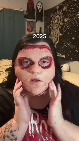 What a difference 10 years can make. TW FAKE BLOOD&GORE⚠️🩸 #halloween #halloweenmakeup #sfxmakeup #fakegore #fyp 