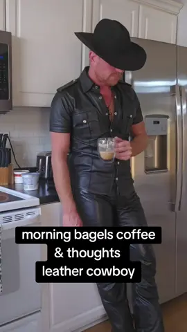 morning in my leather outfit with coffee bagels and thoughts #gay #gaytiktok #lgbt #fashion #leather