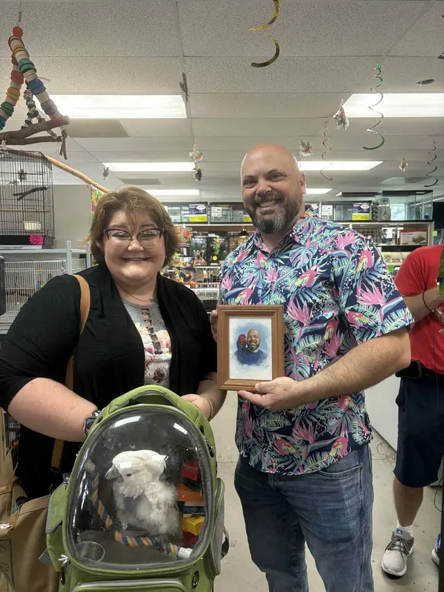 Some pictures from the Parrot Party at Amazon Jungle Exotic Pets & Resource Center this weekend.  Remember Sugar from my Creature Feature? Well she came to visit with her original owner that was reunited with her because of that video! She was so sweet to make this artwork for me. I love it. That’s not the only artist I met, though. 10 year old Oliver brought me a peach face lovebird drawing, too!  I got to meet fellow mod from the macaw group Kobe, and notorious friend pirate Corey.   Some people drove 4 hours to visit, I was able to work with a very nervous but deep down sweet Goffins cockatoo, and so much more. It was a busy day! 