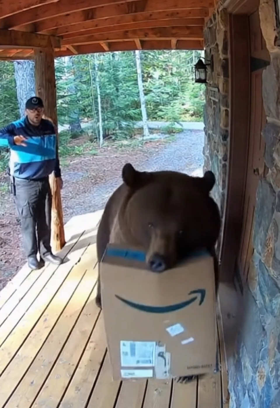 🐻📦 THE NEW AMAZON DELIVERY THREAT IS HERE 🤯 A giant bear calmly walks up, snatches the package right off the porch, and storms off while the stunned delivery driver can only watch in shock. This is why you need good porch security 👇 ⠀⠀⠀⠀⠀⠀⠀⠀⠀  #Bear #CaughtOnCamera #CCTVFootage #HomeSecurity #WildernessEncounter                          