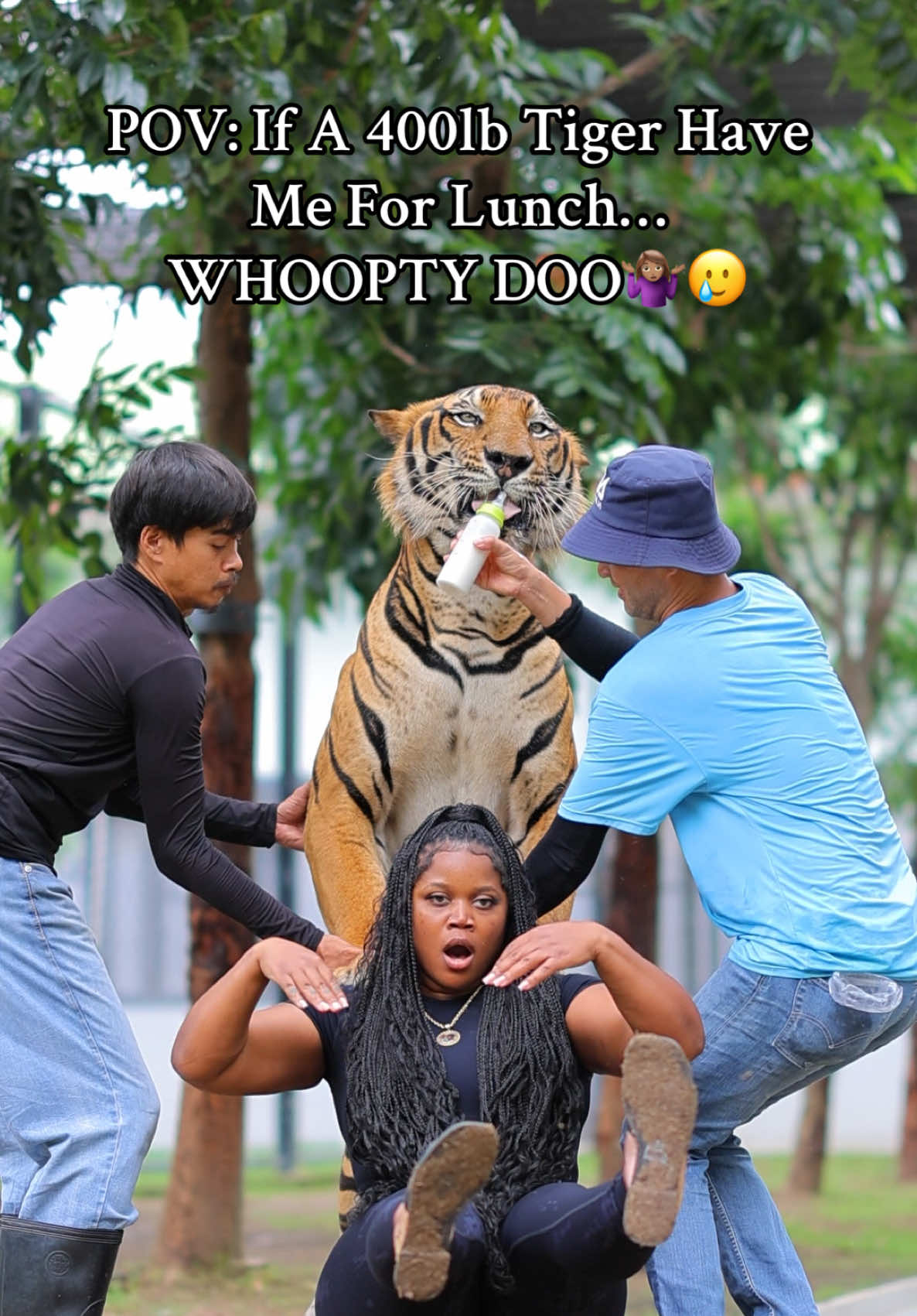 What would you have done?! I was so hesitant to post this but hey lol it’s over with, I’m safe now, and I will NEVERRR do this again😂😭 My soul left my body for a moment🥴  But Fun Fact!: we were told not to move AT ALL during the photoshoot unless they instructed us to so when he was shaking me, I lost my mind 😮‍💨 I didn’t know WHATTTT was happening up there lol #thailand #bangkok #tigers #travel #fyp